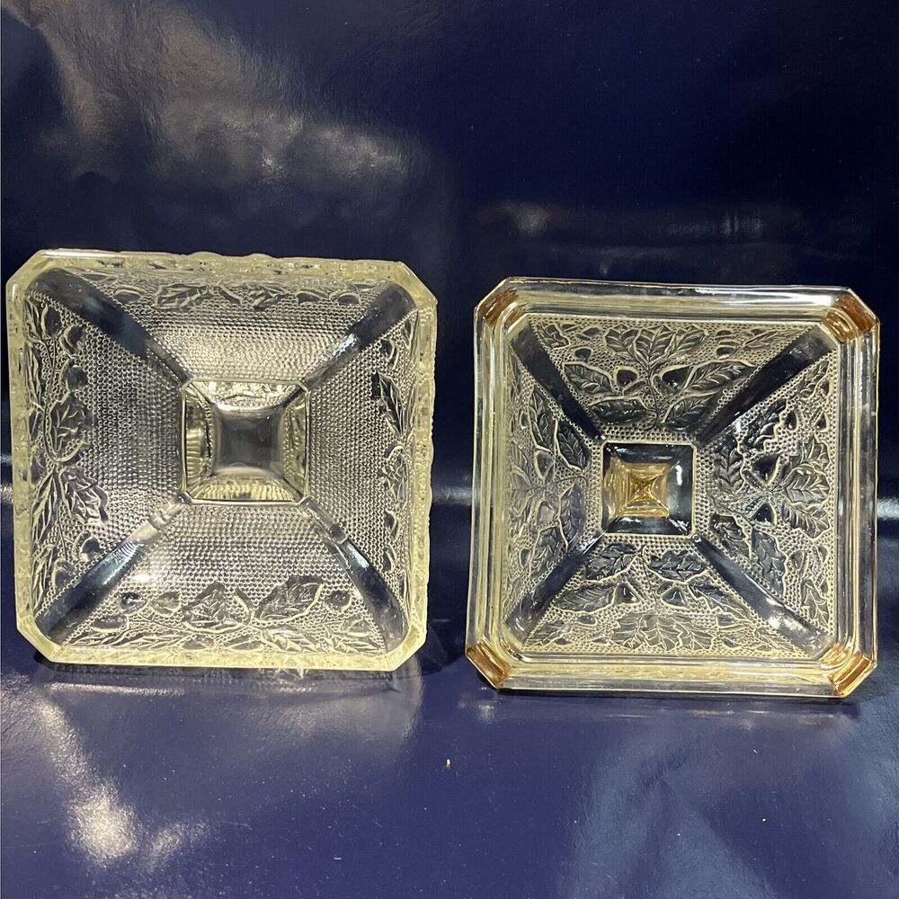 Vintage Jeanette Depression Glass Candy Dish w/Lid Square Acorn‎ &Leaves Design - Picture 2 of 13